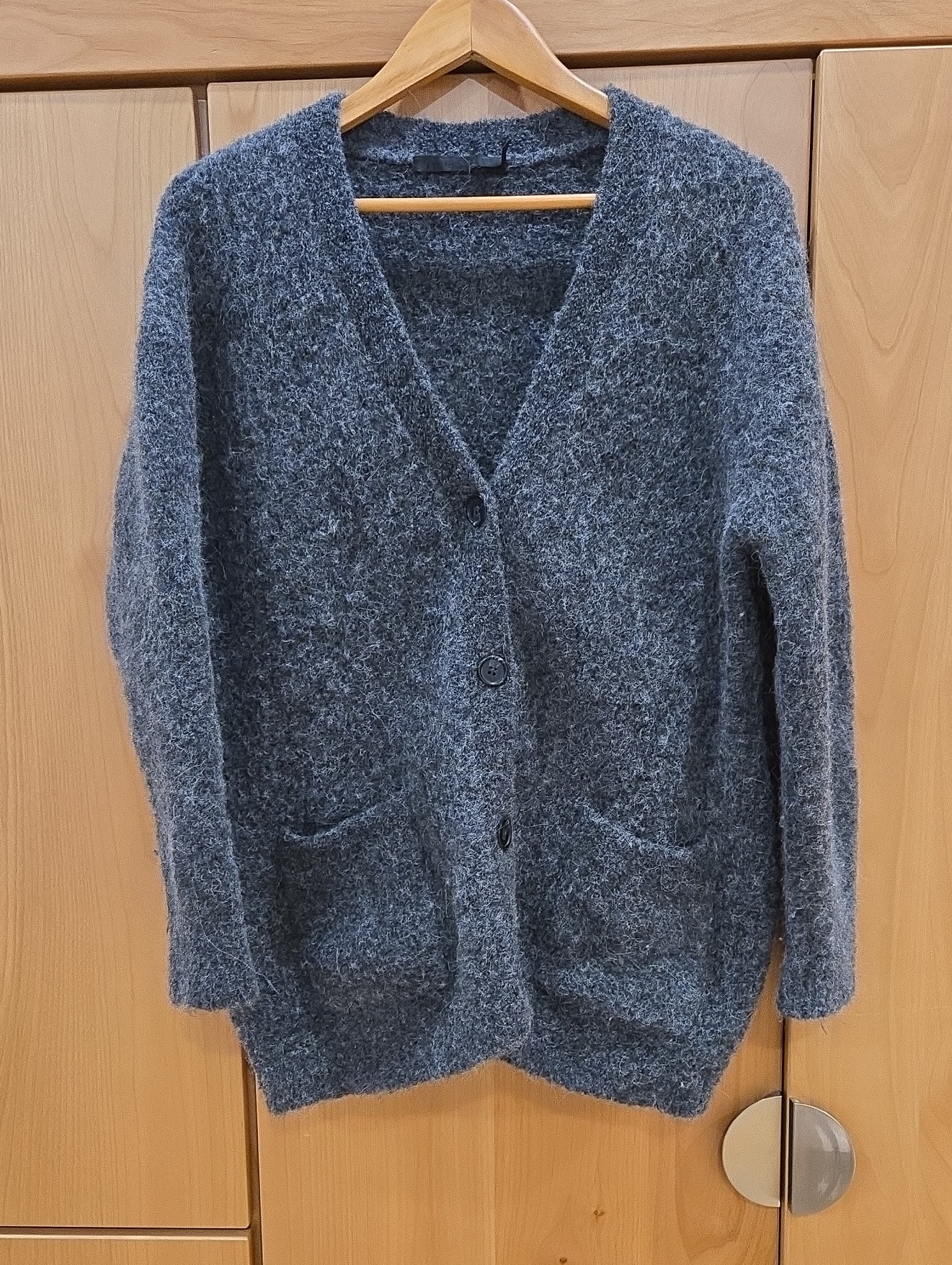 Jenni Kayne Alpaca Blend Small Women's Gray Button-Front Boucle Cardigan Sweater